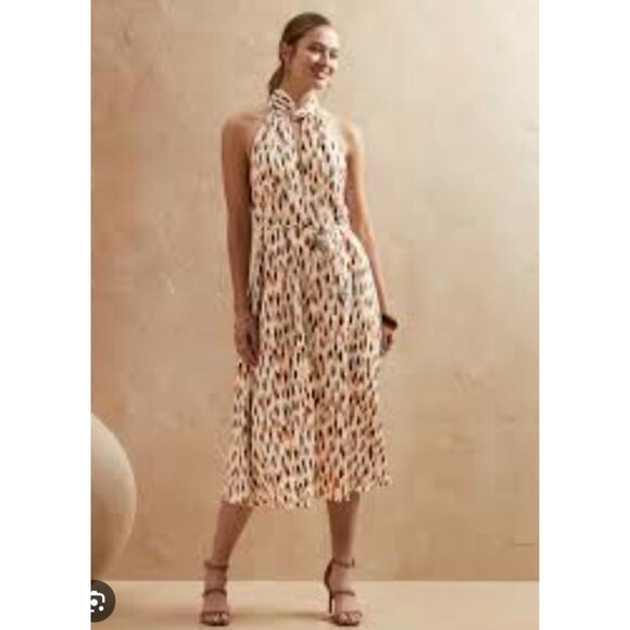 Banana Republic Printed Twist Neck Satin Midi Dress Medium - Picture 2 of 10